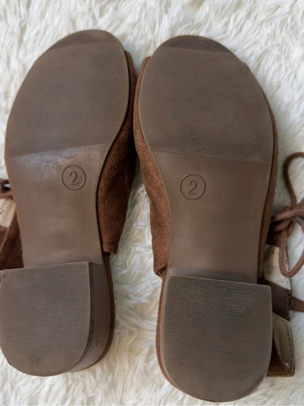 Stevies Brown Faux Suede Lace-Up Block Heel Sandals Girls Size 2